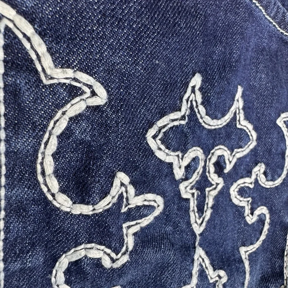 Helix Jeans Mens 38x30 Bootcut Embroidered Flames Cross Y2K Grunge Baggy